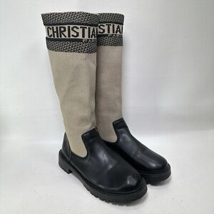 Dior Black and Tan Over the Knee Boots